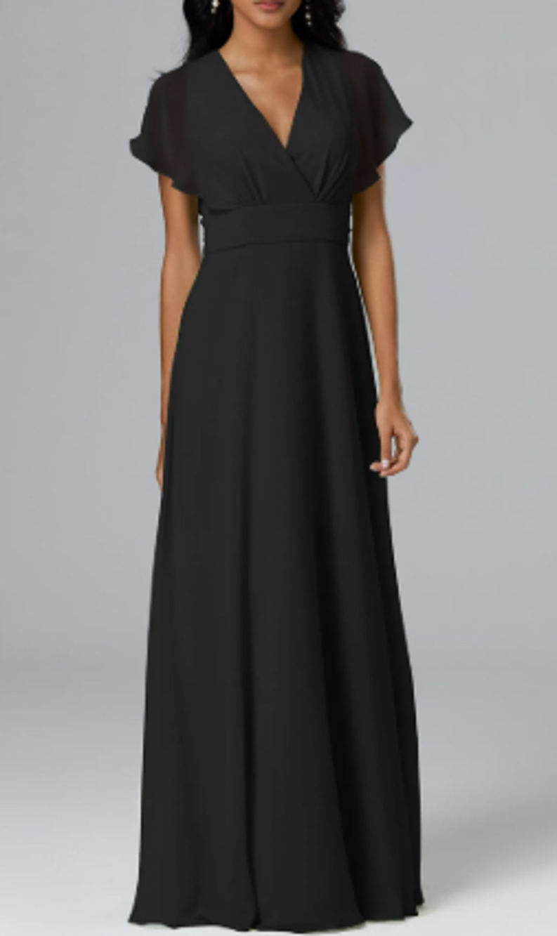 AW BRIDAL SZ 4 S black Halle chiffon wedding formal party maxi dress B45